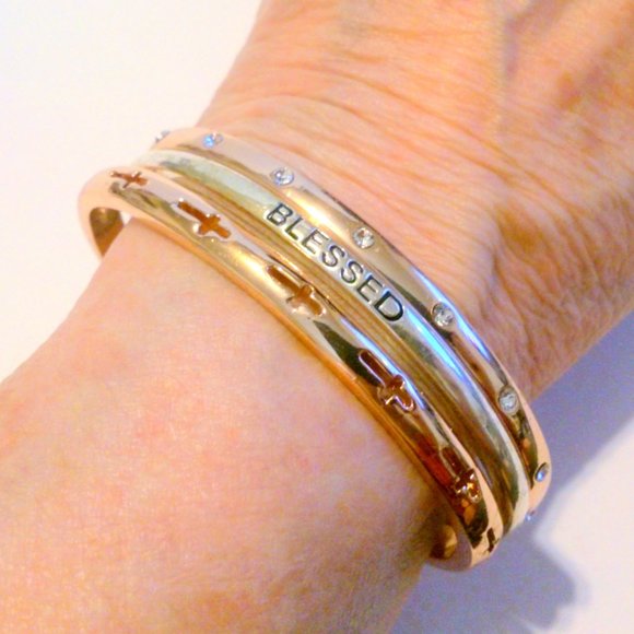 BCBG Rose Gold Tone BLESSED Cuff Bracelet - Picture 4 of 4